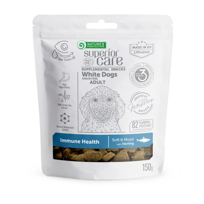 Nature's Protection Superior Care White Dogs Immune Health Беззернові ласощі для дорослих собак із білим забарвленням з