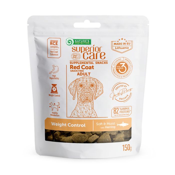 Nature's Protection Superior Care Red Coat Weight Control Беззернові ласощі для дорослих собак із рудим або коричневим з