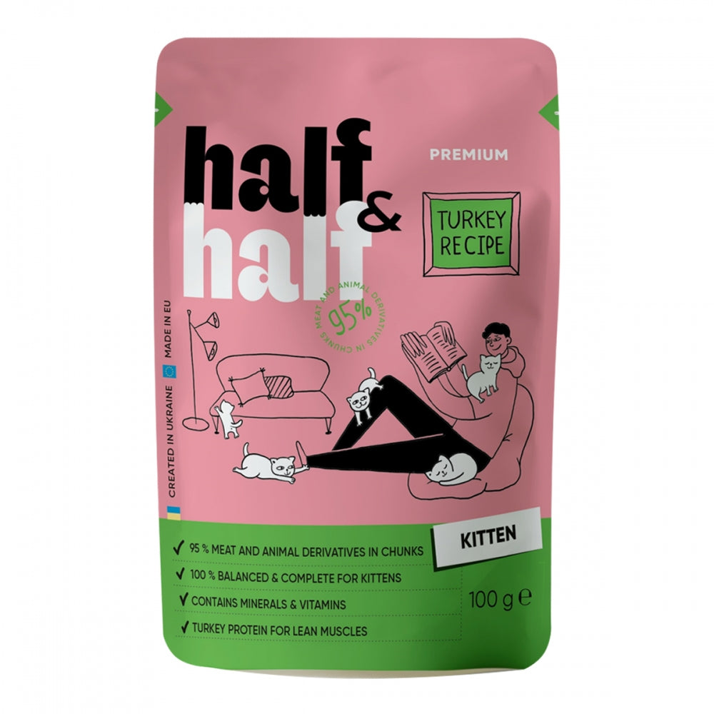 Набір паучів HalfHalf д/кошенят індичка/желе 5+1