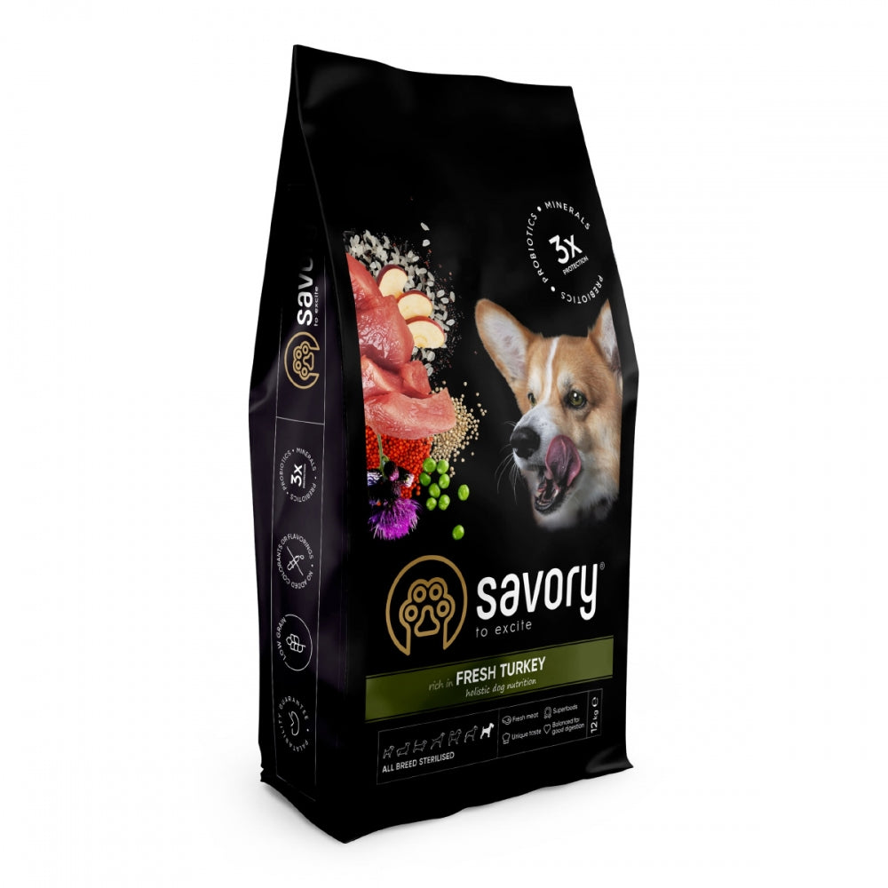 Корм сухий Savory All Breed Sterilised rich in Fresh Turkey для стерилізованих собак усіх порід зі свіжою індичкою 3 кг