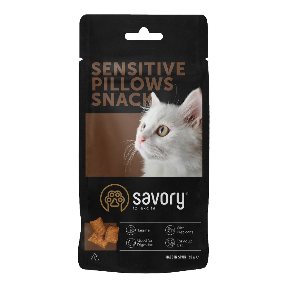 Хрумкі ласощі Savory Cats Snacks Pillows Sensitive для дорослих котів з чутливим травленням, 60 г