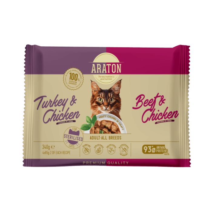 ARATON Sterilised Cats Set Adult Сет вологого корму для стерилізованих котів, 4x85 г