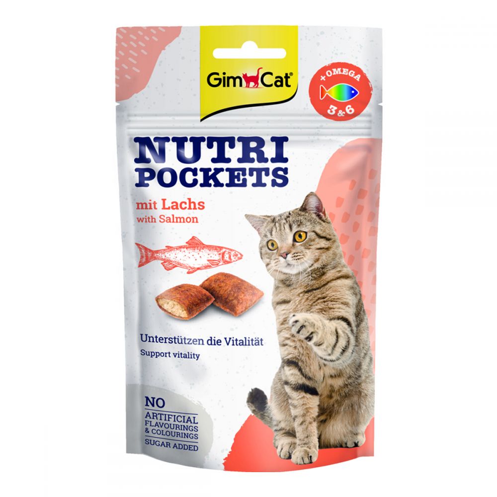 Вітамінні ласощі GimCat Nutri Pockets для котів для зміцнення імунної системи та здоров’я з лососем Омега 3/6 60 г