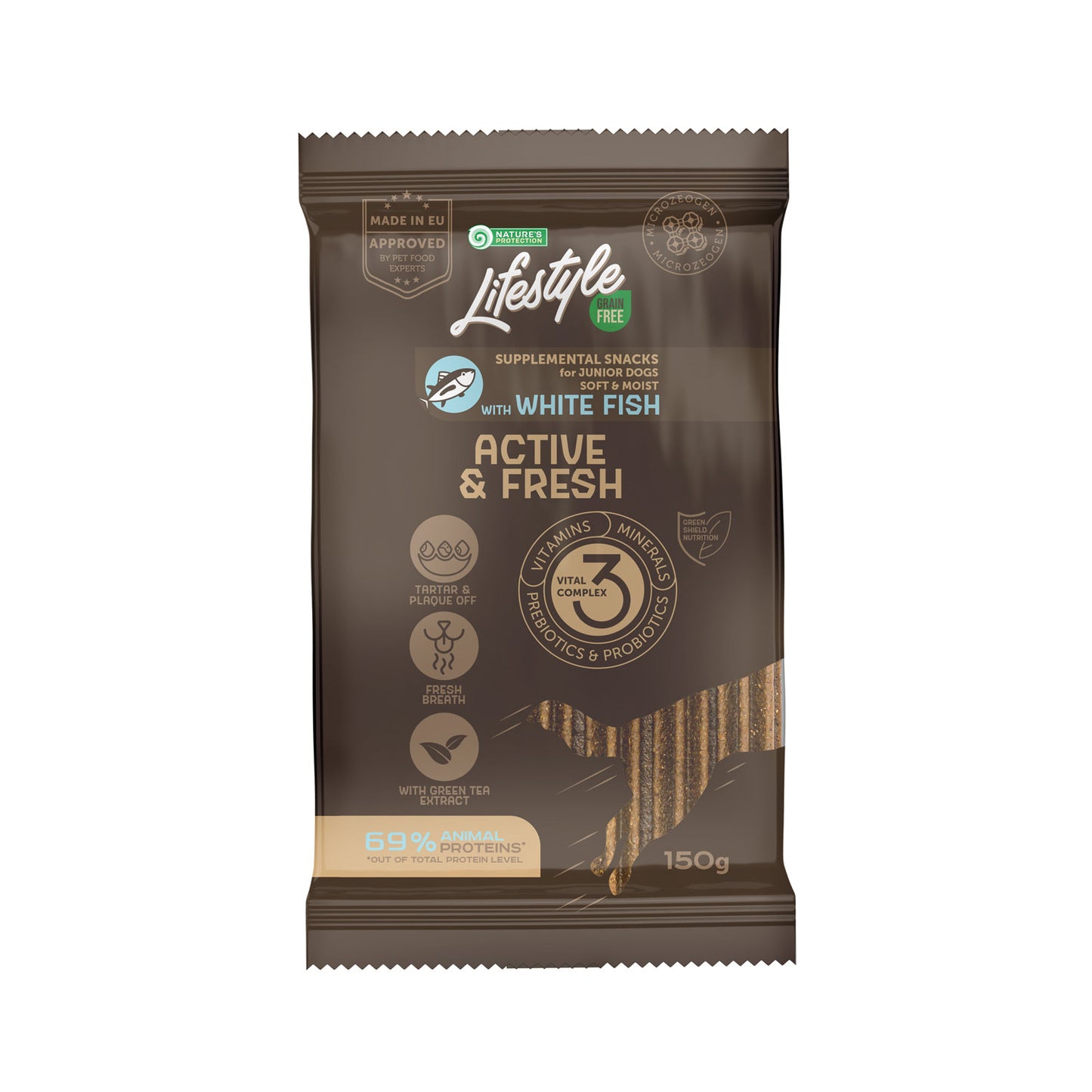 Nature's Protection Lifestyle Grain Free White fish Active & Fresh Беззернові ласощі для юніорів з білою рибою, 150 г