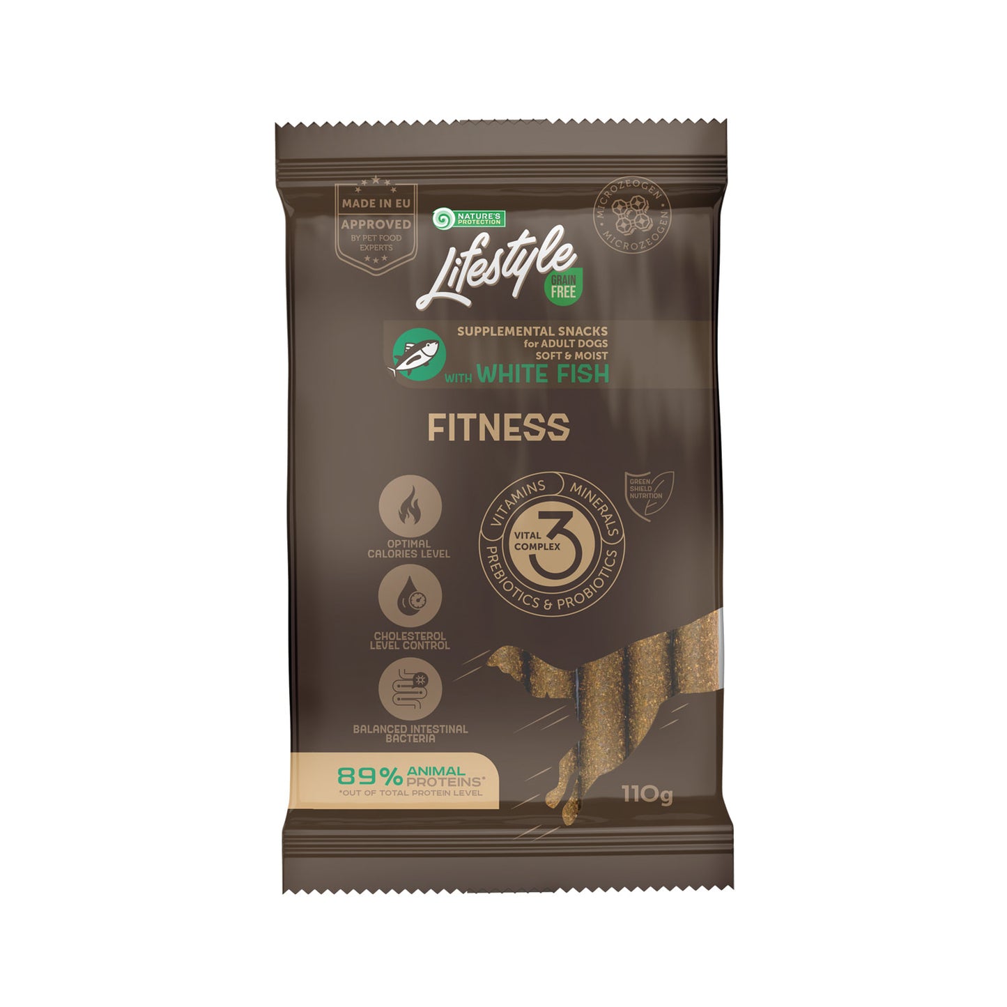 Nature's Protection Lifestyle Grain Free White fish Fitness Беззернові ласощі для собак з білою рибою, 110 г