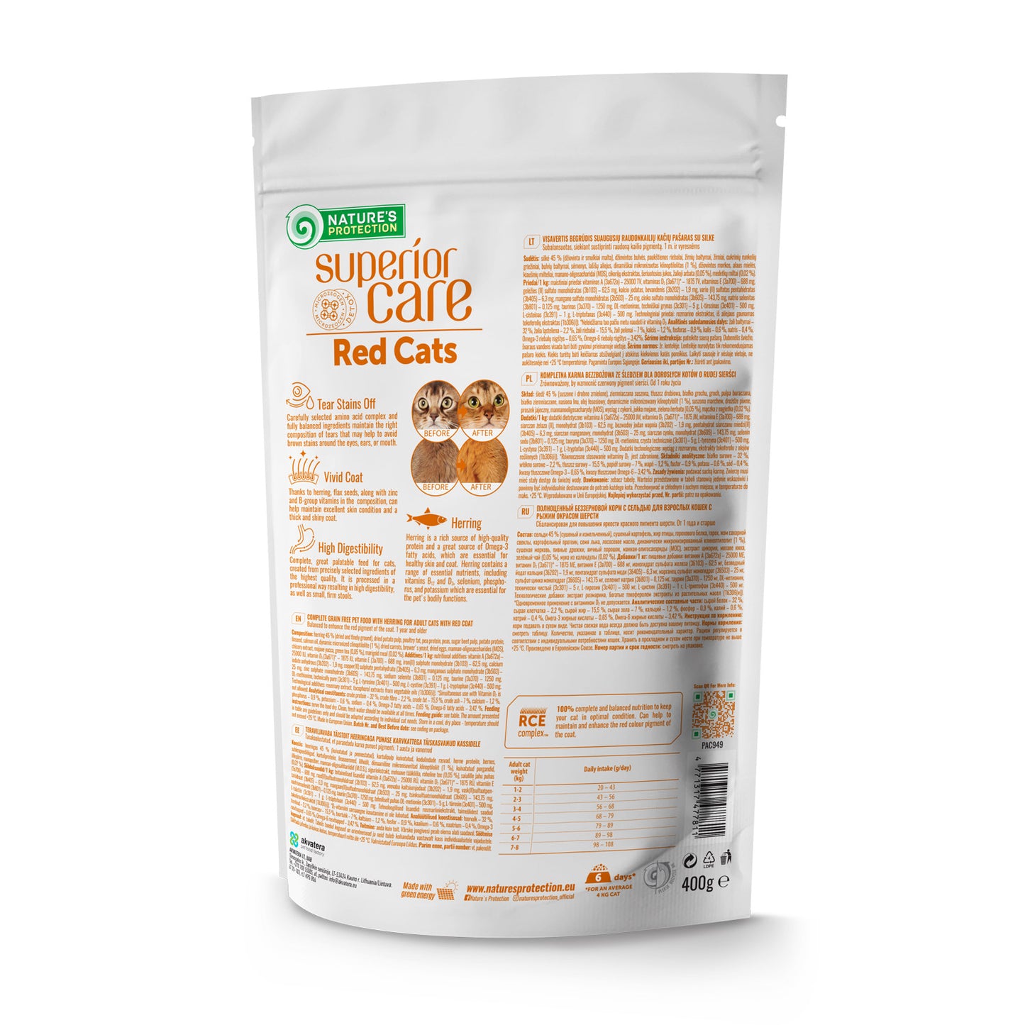 Nature's Protection Superior Care Red Cats Grain Free Herring Сухий беззерновий корм для дорослих котів із рудим і корич