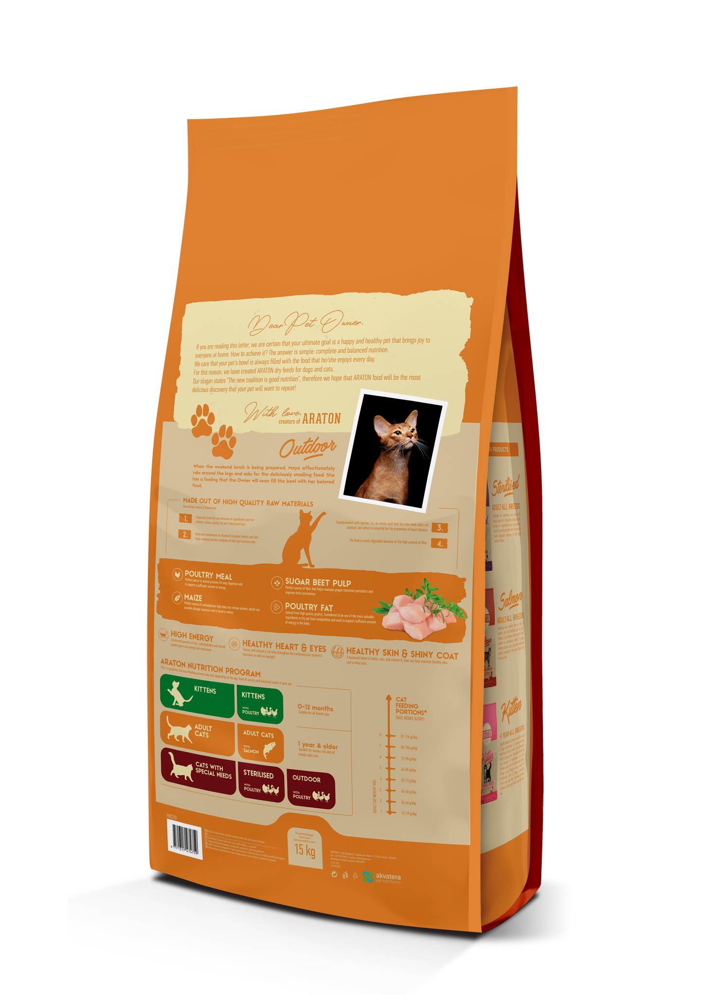 ARATON Outdoor Adult All Breeds Сухий корм з куркою та індичкою для дорослих котів 15 кг