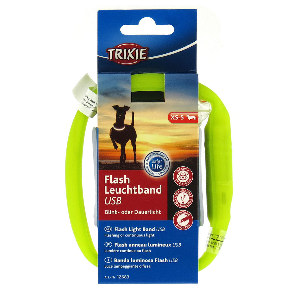 Нашийник Trixie Flash Light Ring USB для собак з підсвічуванням силіконовий зелений розмір L-XL 70 cм/18 мм