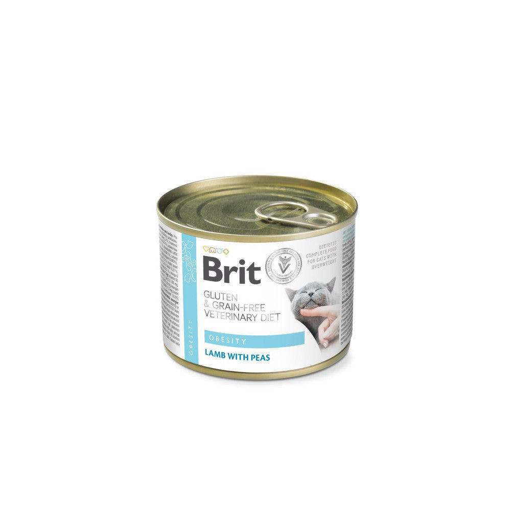 Вологий корм Brit Grain Free Veterinary Diets Obesity для котів при ожирінні та надмірній вазі з ягням та зеленим горошком 200 г