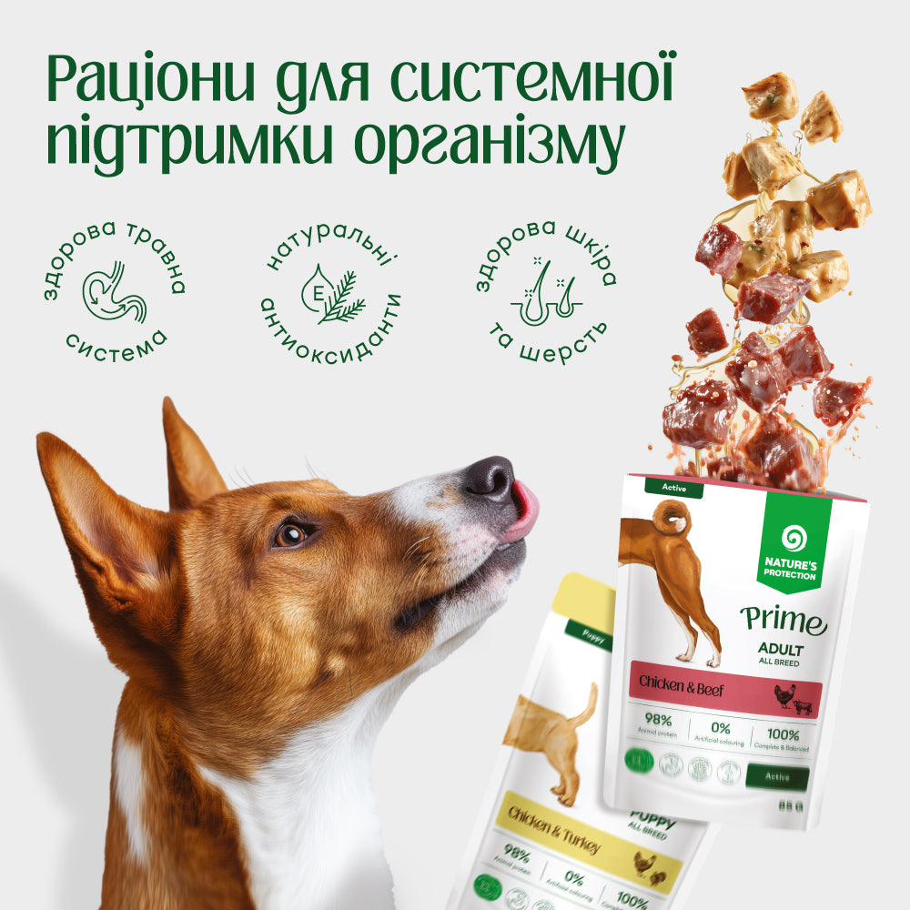 Nature's Protection Prime Active Adult Dogs Chicken and Beef Вологий корм для активних собак з куркою і яловичиною, 500 