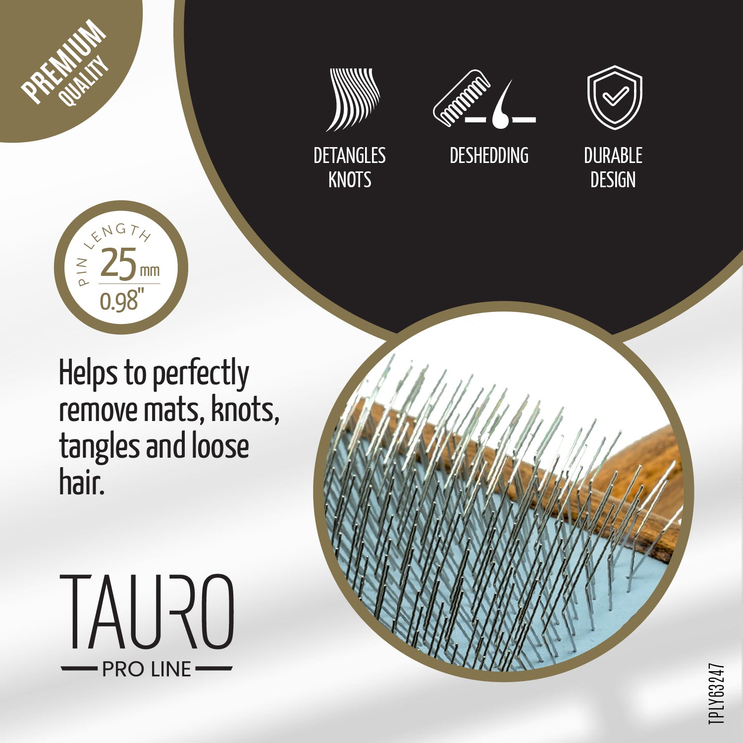 Tauro Pro Line Щітка дерев'яна прямокутна, штивти 25 мм для собак з довгою або густою шерстю