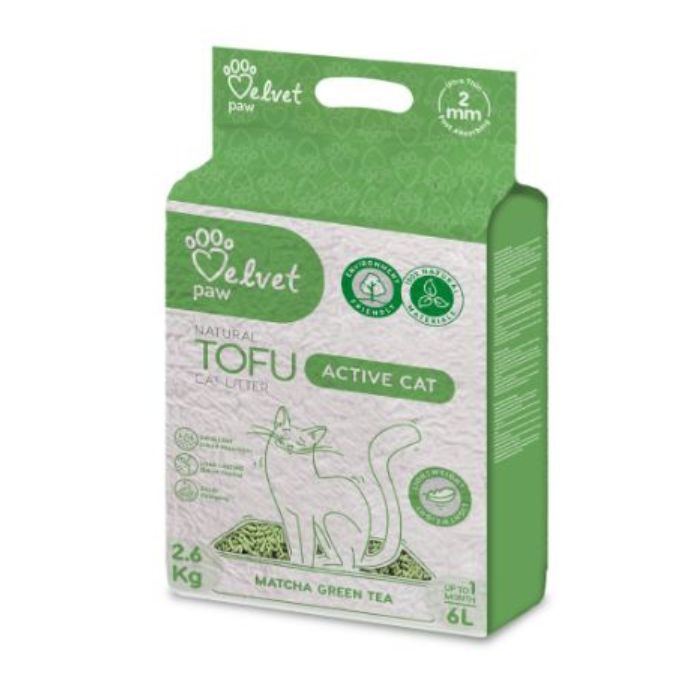 VELVET PAW TOFU Наповнювач для котячих туалетів для активних котів, з екстрактом зеленого чаю матчу, гранули 2 мм, 6 л/2