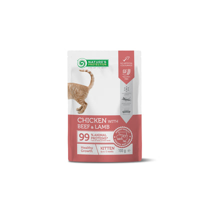 Nature’s Protection Kitten Healthy Growth Chicken Beef & Lamb Вологий корм для кошенят для здорового зростання з куркою,