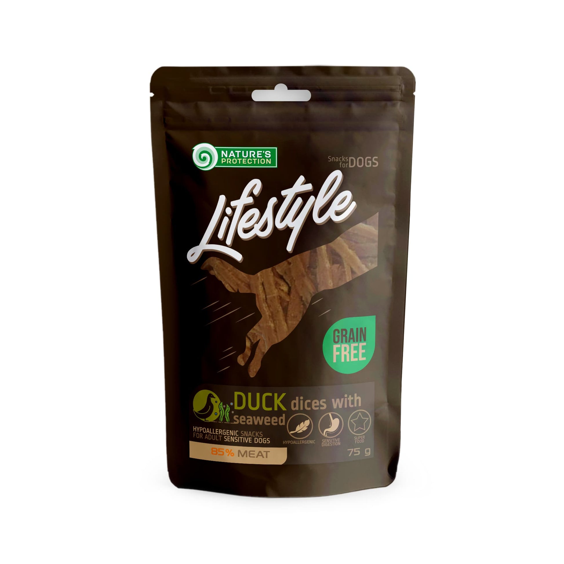 Nature's Protection Lifestyle Duck dices with seaweed Ласощі для собак скибочки качки з морською капустою, 75 г