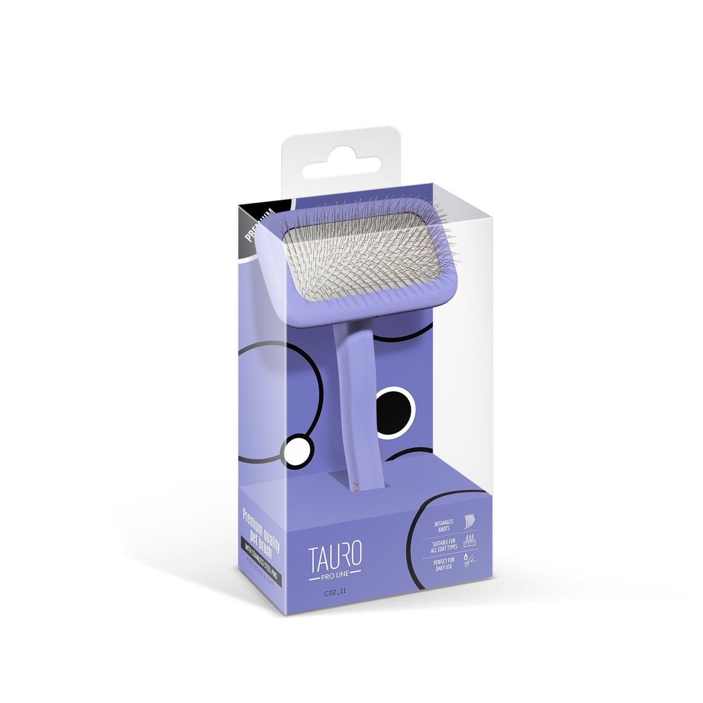 Tauro Pro Line Щітка дерев'яна прямокутна, зубці 11 мм, фіолетова, M, 9,2 х 17 см