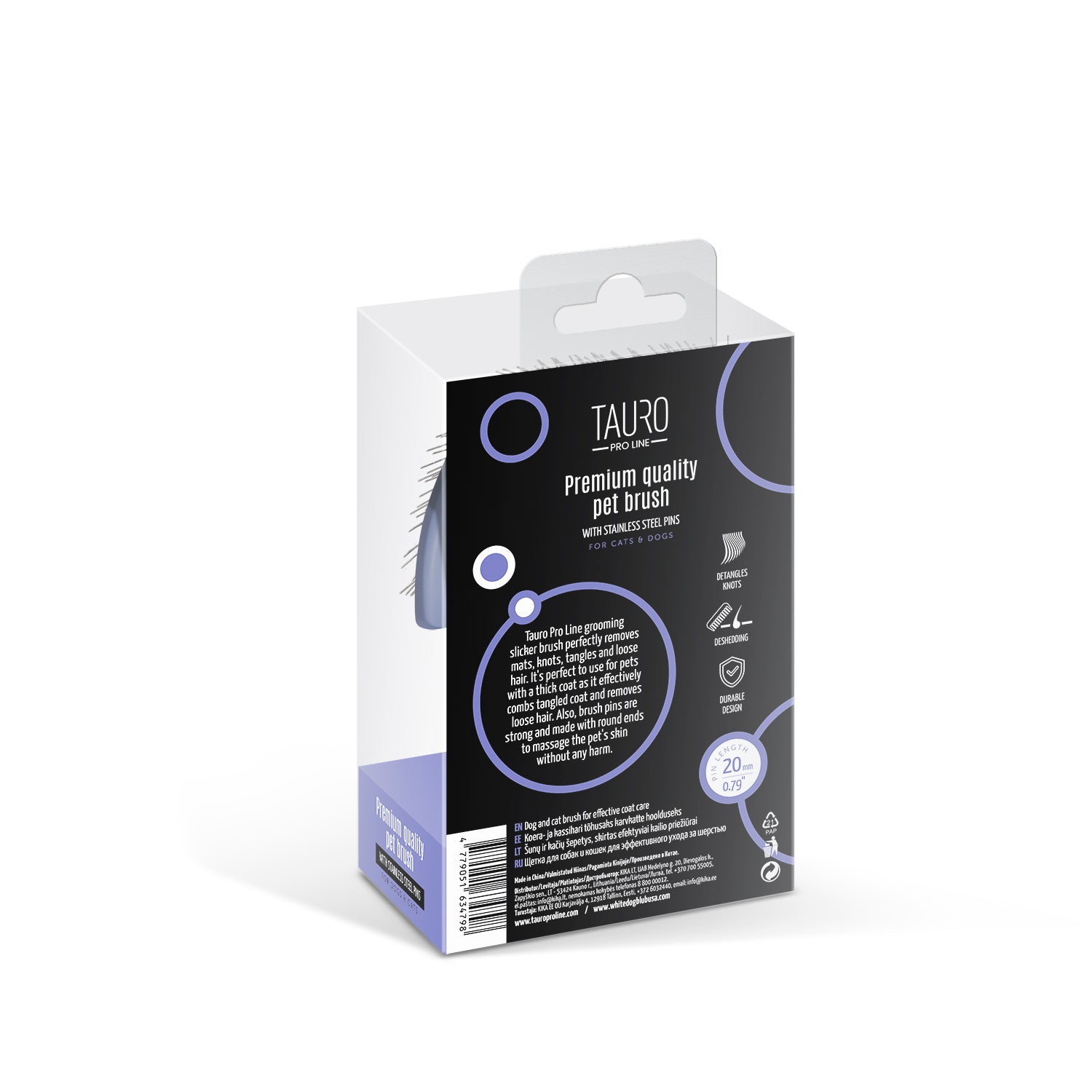 Tauro Pro Line Щітка пластикова, зубчики 20 мм, тонкі, фіолетова, 6,5 х 10,5 см