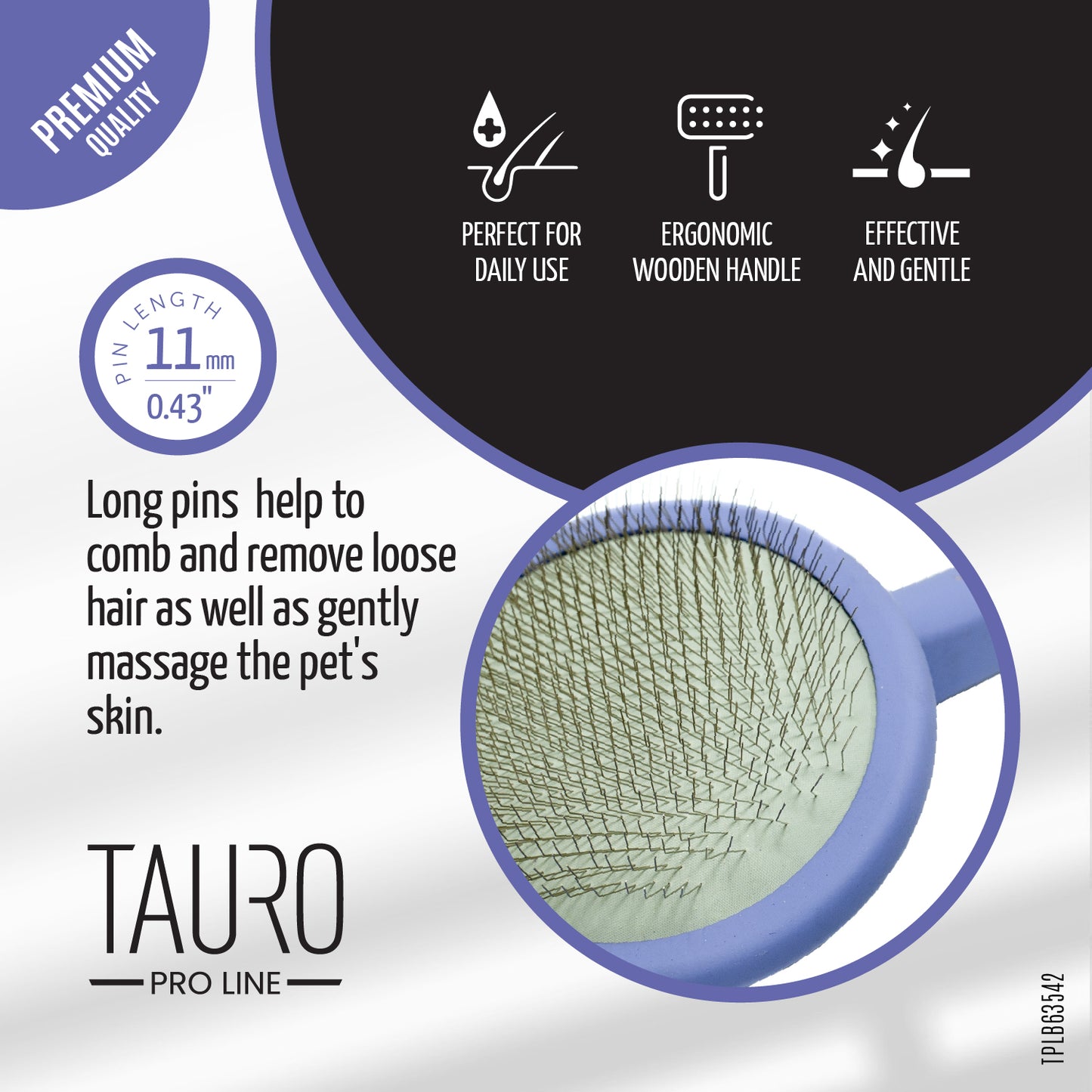 Tauro Pro Line Щітка дерев'яна кругла, зубці 11 мм, філетова, M, 9 х 19 см