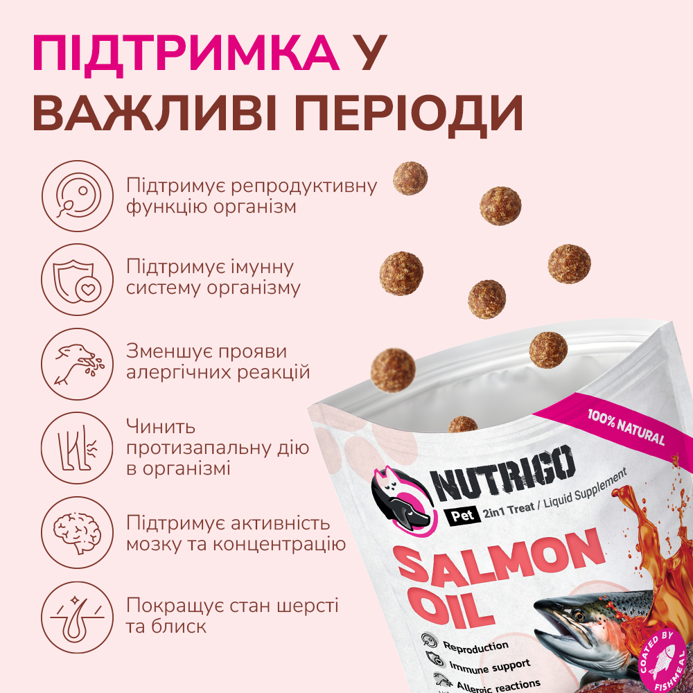 LK Baits Pet Nutrigo Salmon Oil S-M Функціональні ласощі для собак середніх порід з олією лосося (Ø 20 мм), 170 г