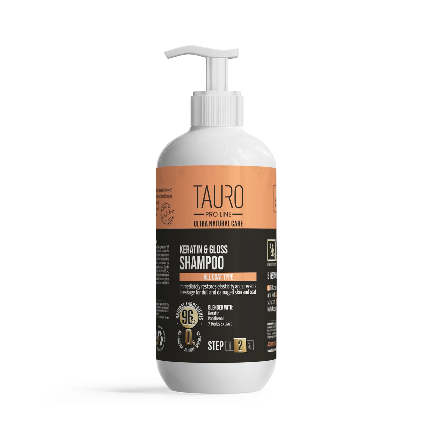 Tauro Pro Line Ultra Natural Care Keratin & Gloss Shampoo Кератиновий шампунь для шерсті собак і котів, 400 мл