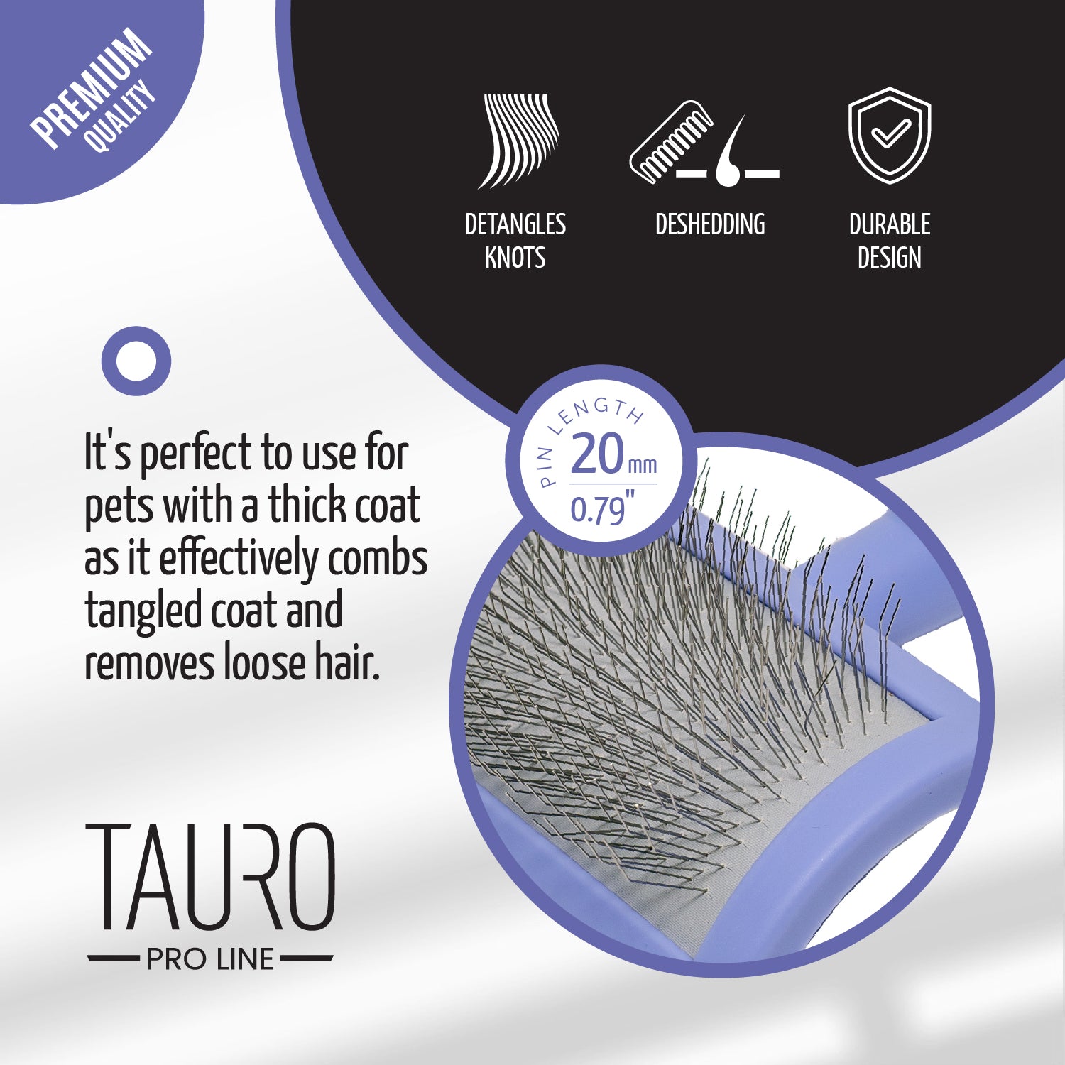 Tauro Pro Line Щітка пластикова, зубчики 20 мм, тонкі, фіолетова, 6,5 х 10,5 см