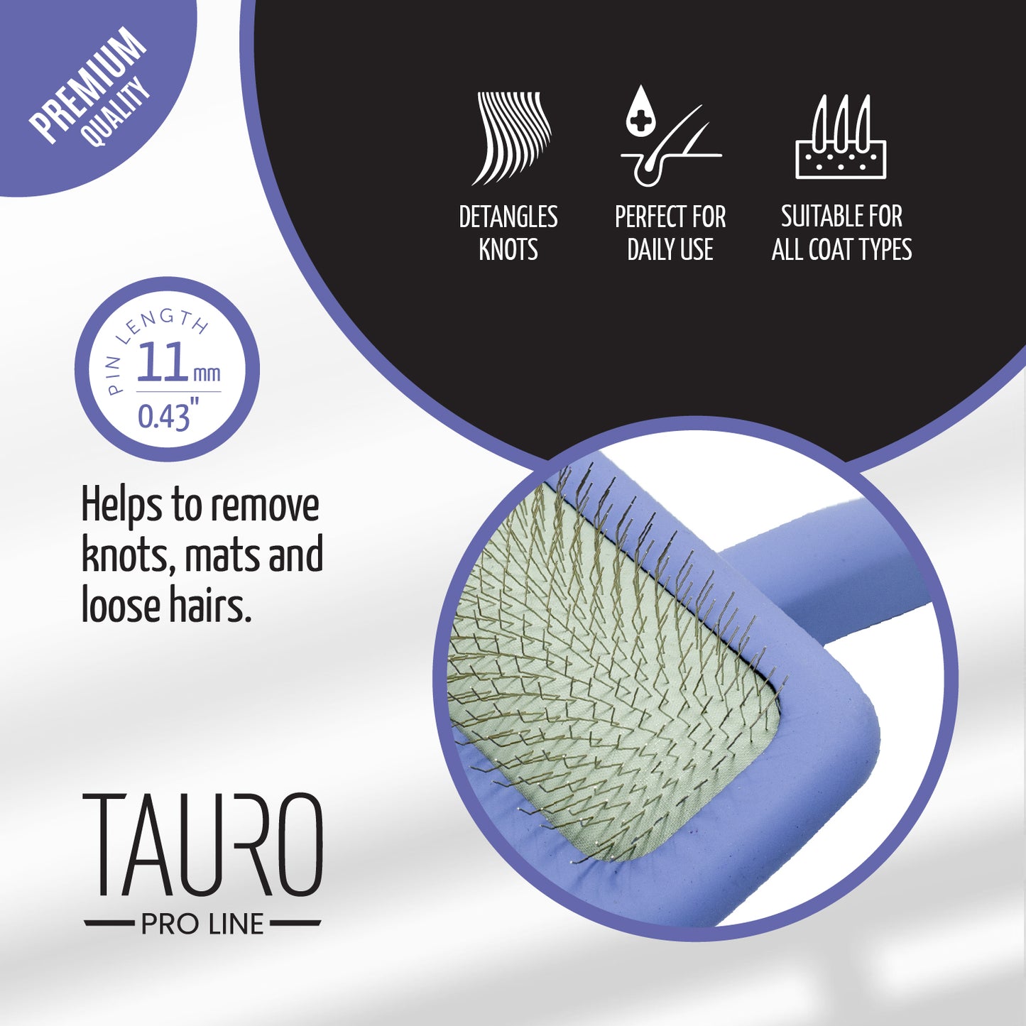 Tauro Pro Line Щітка дерев'яна прямокутна, зубці 11 мм, фіолетова, S, 7 х 16 см