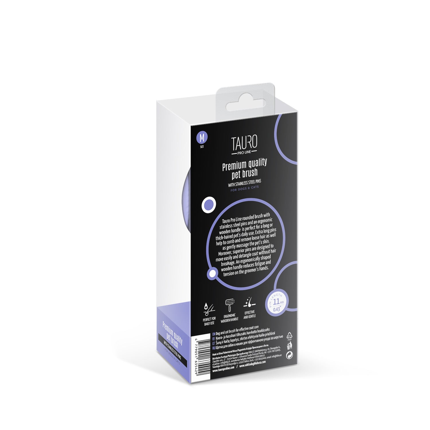 Tauro Pro Line Щітка дерев'яна кругла, зубці 11 мм, філетова, M, 9 х 19 см