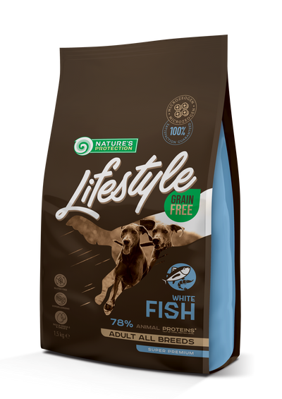 Nature's Protection Lifestyle Grain Free White fish Adult All Breeds Сухий беззерновий корм для собак усіх порід з білою