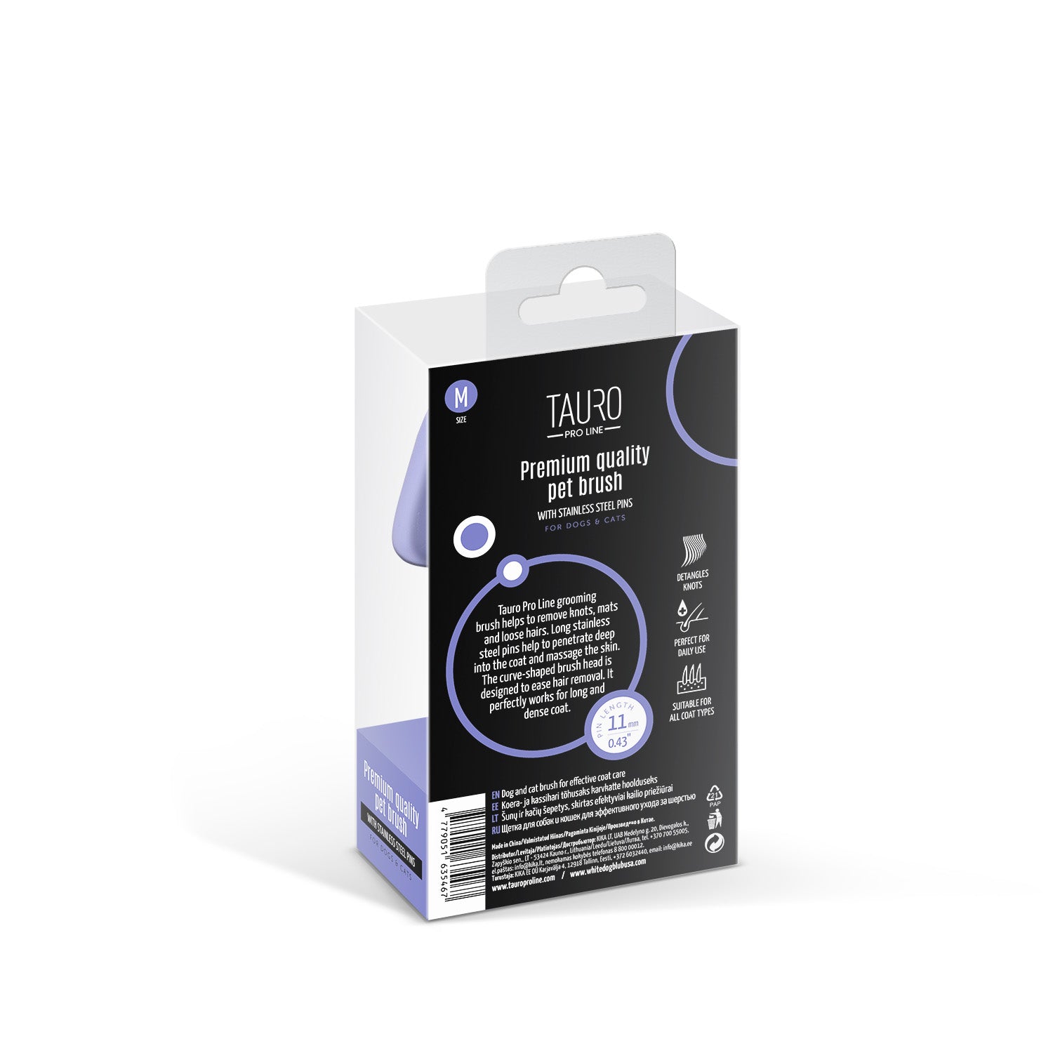 Tauro Pro Line Щітка дерев'яна прямокутна, зубці 11 мм, фіолетова, M, 9,2 х 17 см