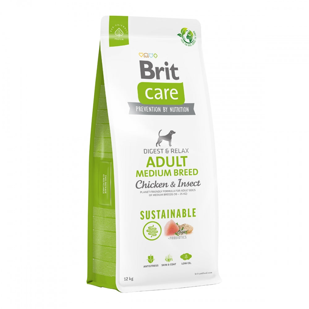 Корм сухий Brit Care Dog Sustainable Adult Medium Breed для дорослих собак середніх порід з куркою та комахами 12 кг