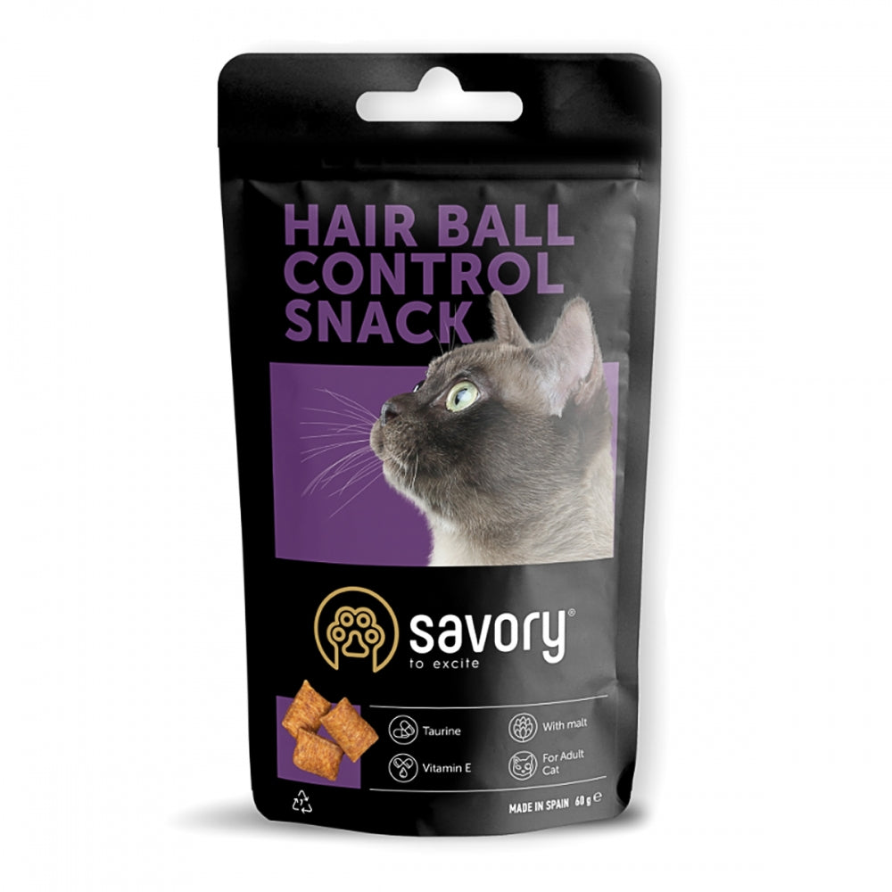 Хрумкі ласощі Savory Cats Snacks Pillows Hair Ball Control для дорослих котів подушечки для виведення шерсті 60 г