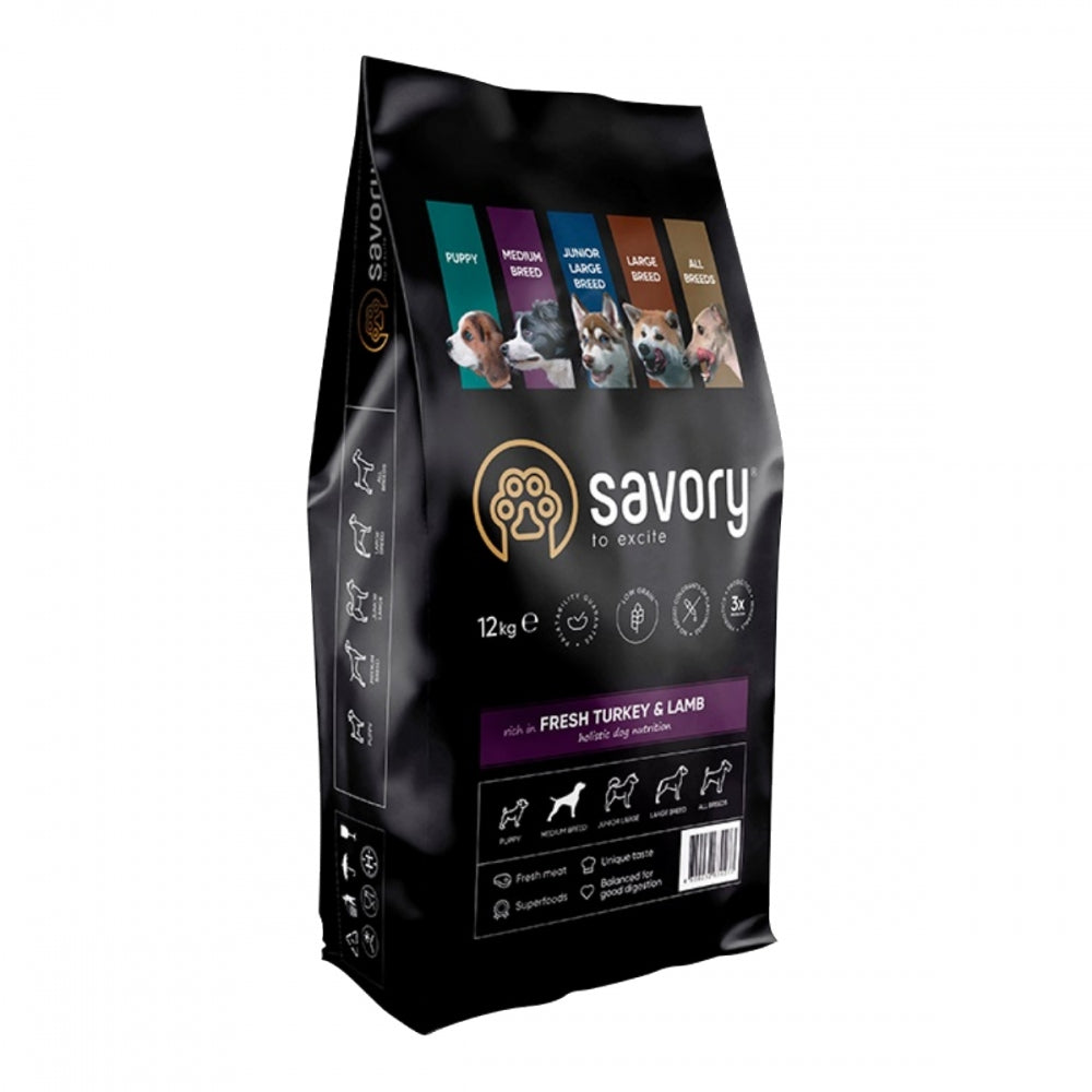 Корм сухий Savory Medium Breed rich in Fresh Turkey and Lamb для дорослих собак середніх порід від 10 до 25 кг зі свіжим