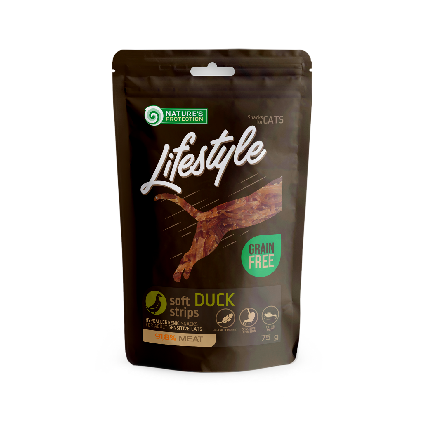 Nature's Protection Lifestyle Soft Duck Strips Ласощі для котів м'які смужки з качки, 75 г