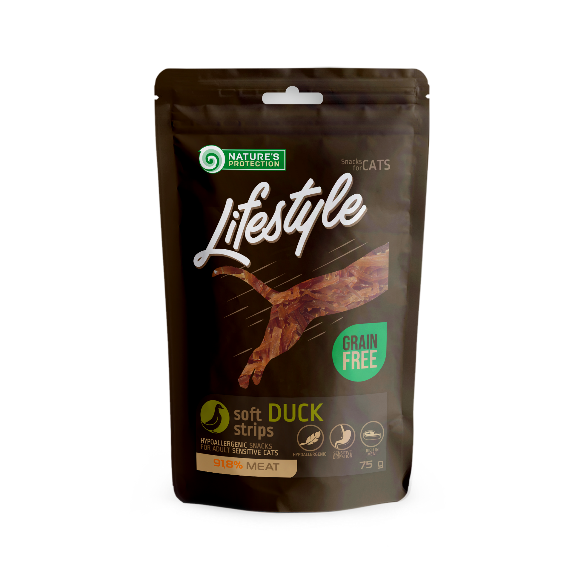 Nature's Protection Lifestyle Soft Duck Strips Ласощі для котів м'які смужки з качки, 75 г