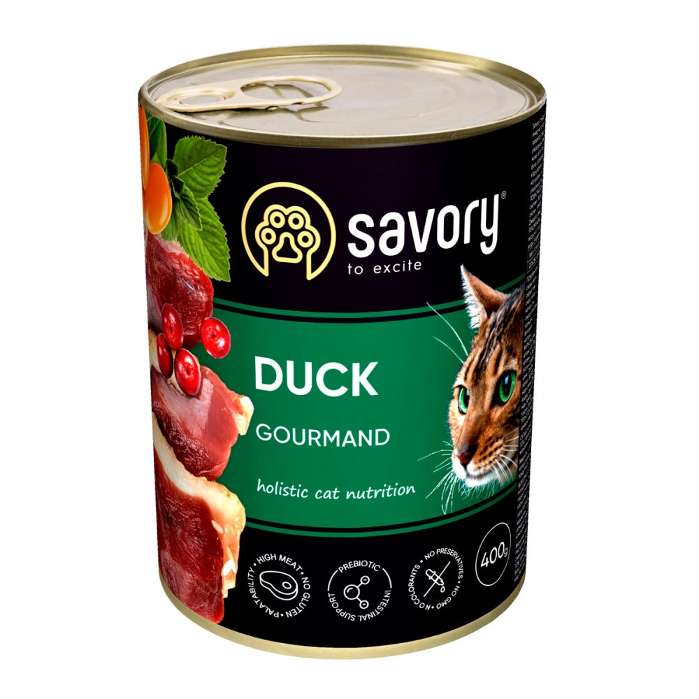 Корм вологий Savory Cat Can Adult Duck консерви для вибагливих котів з качкою 200 г