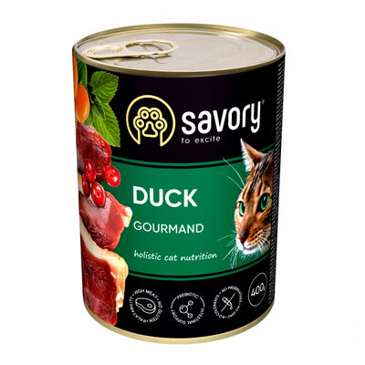 Корм вологий Savory Cat Can Adult Duck консерви для вибагливих котів з качкою 400 г