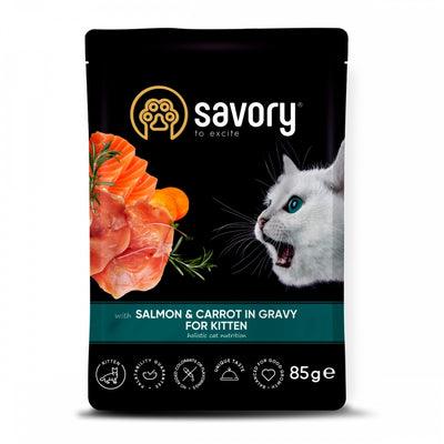 Корм вологий Savory Kitten Pouch Salmon and Carrot in Gravy для кошенят з лососем та морквою у соусі 85 г