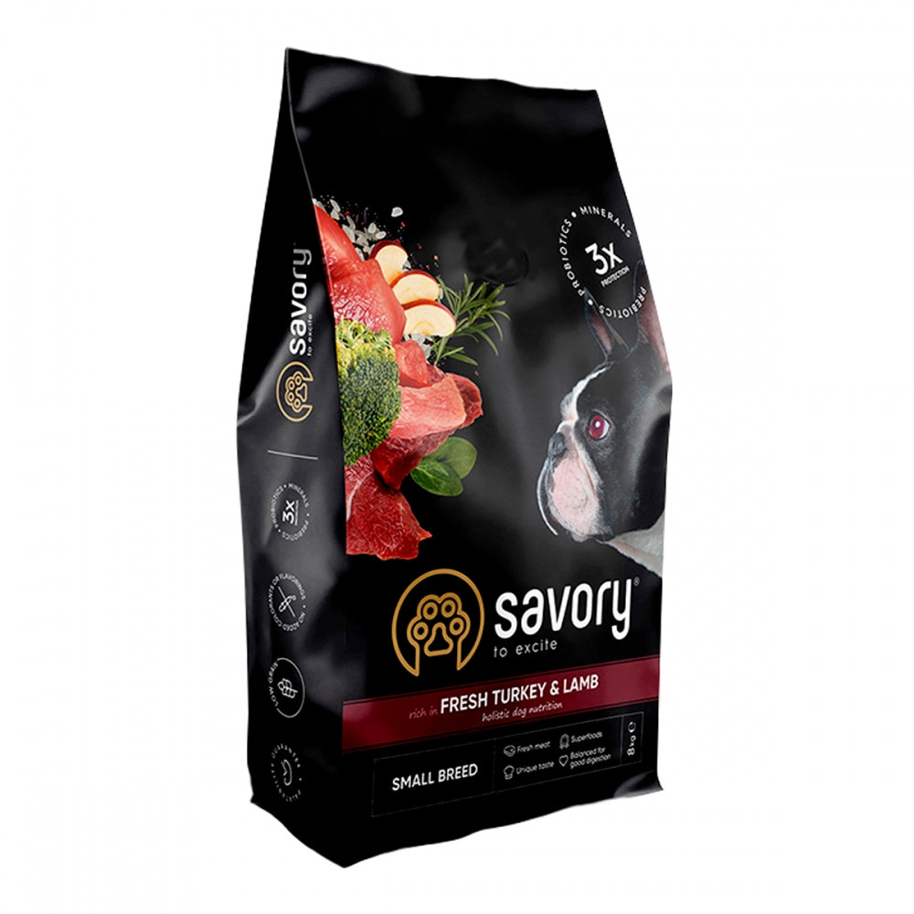 Корм сухий Savory Small Breed rich in Fresh Turkey and Lamb для дорослих собак малих порід до 10 кг зі свіжим ягням та і