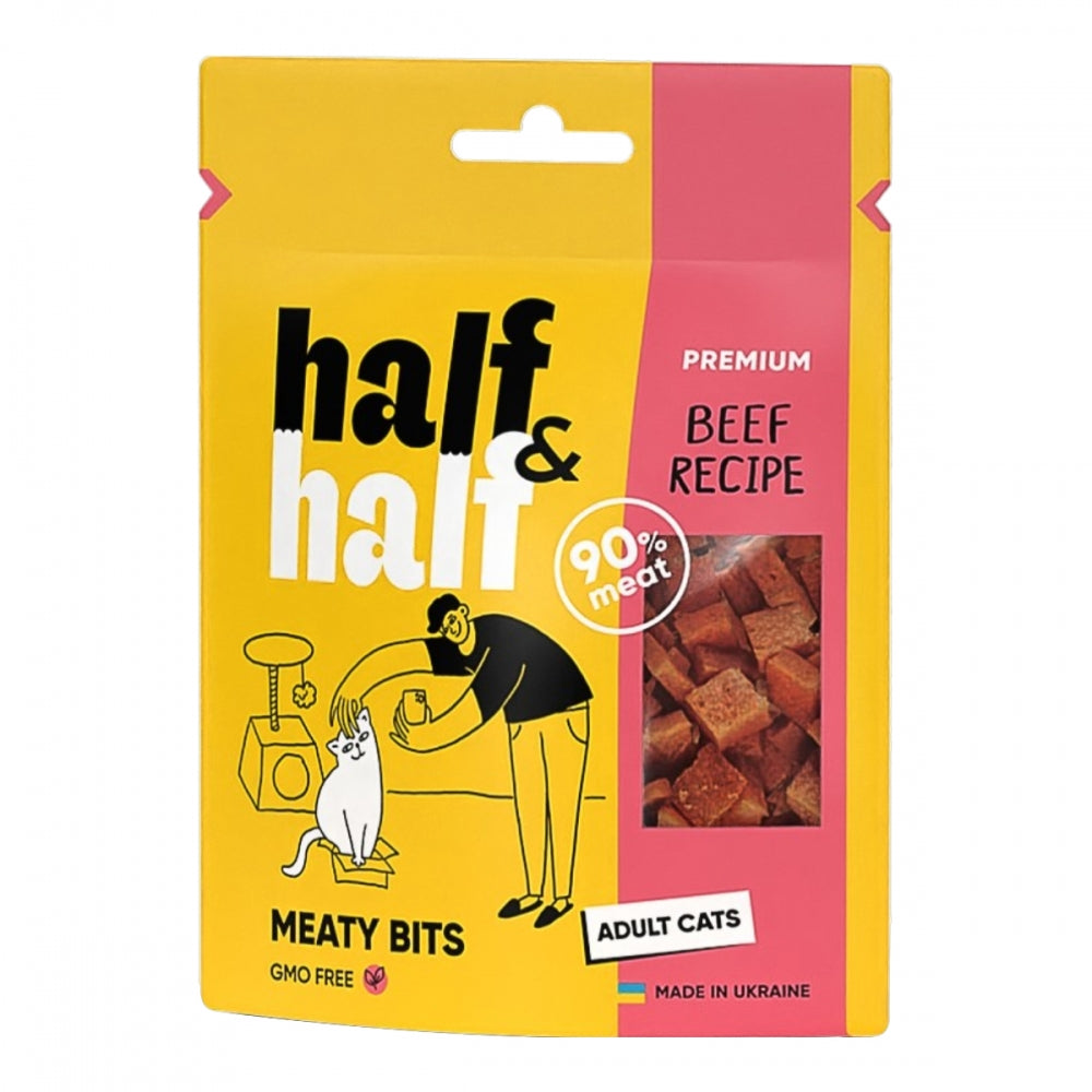 Ласощі HalfHalf м ясні шматочки для котів, з яловичиною 50 г