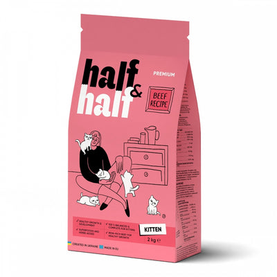 Корм сухий HalfHalf для кошенят з яловичиною 2 кг