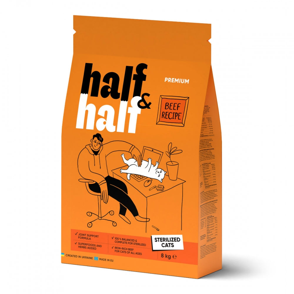 Корм сухий HalfHalf для стерилізованих котів із яловичиною 300 г