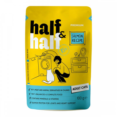 Набір паучів HalfHalf д/дорослих котів лосось/желе 5+1