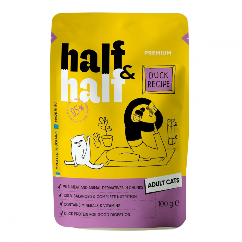 Набір паучів HalfHalf д/дорослих котів качка/соус 5+1