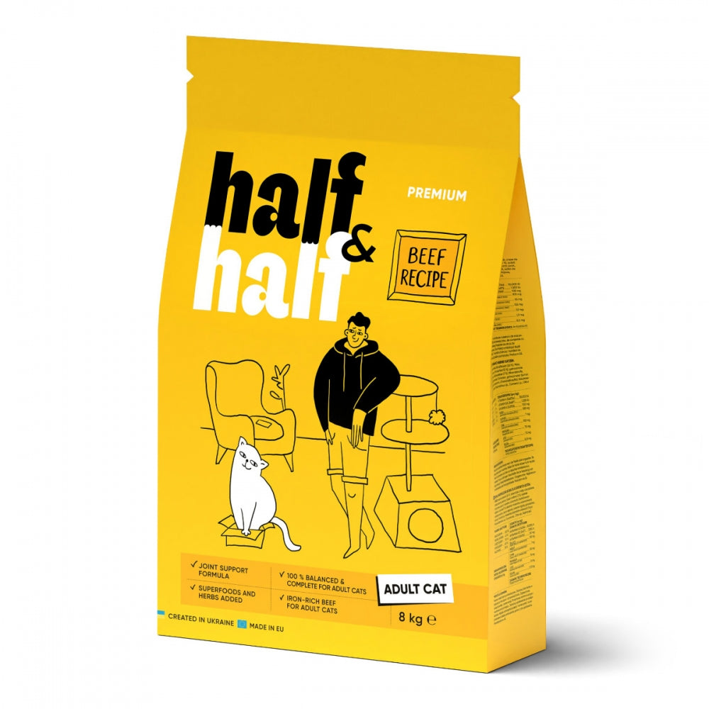 Корм сухий HalfHalf для дорослих котів із яловичиною 2 кг