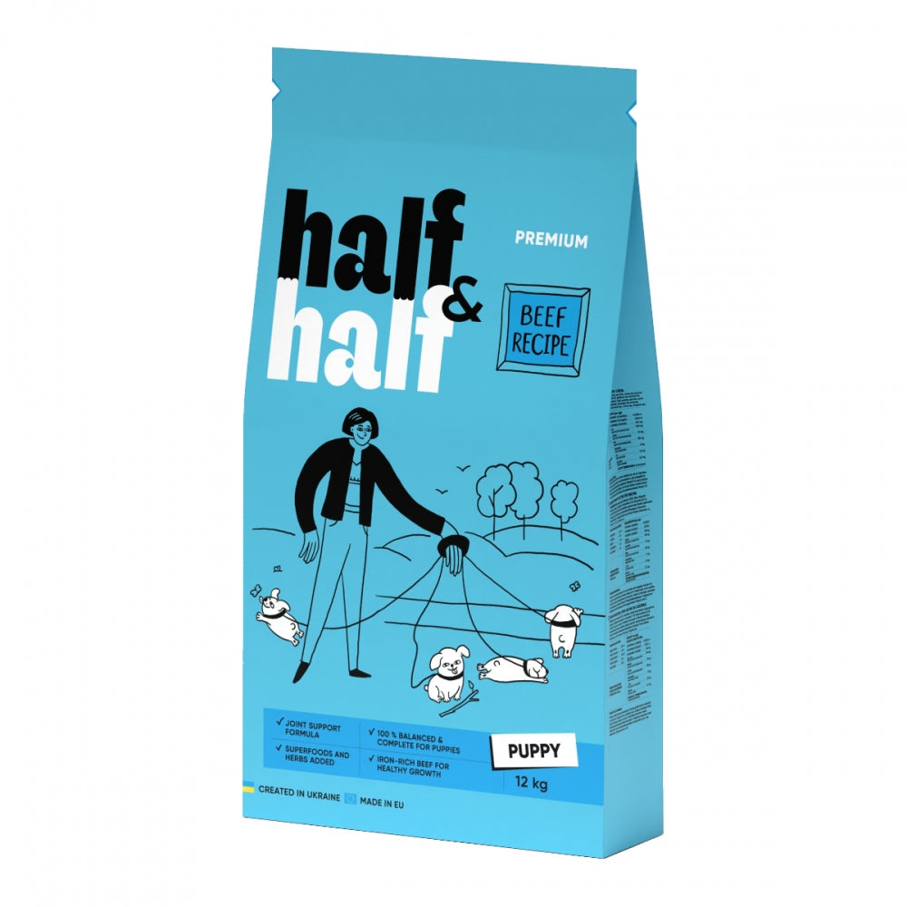 Корм сухий HalfHalf для цуценят усіх порід  із яловичиною 2 кг