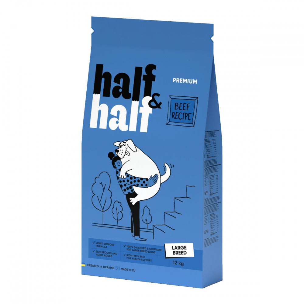 Корм сухий HalfHalf для дорослих собак великих порід із яловичиною 12 кг