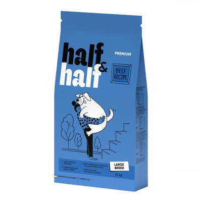Корм сухий HalfHalf для дорослих собак великих порід із яловичиною 2 кг