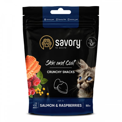 Хрусткі ласощі Savory для здоров’я шкіри та шерсті, лосось і малина