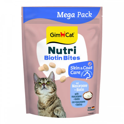 Вітаміни GimCat Nutri Biotin Bites для дорослих котів для покращення стану шкіри та шерсті з маскарпоне та біотином 425 