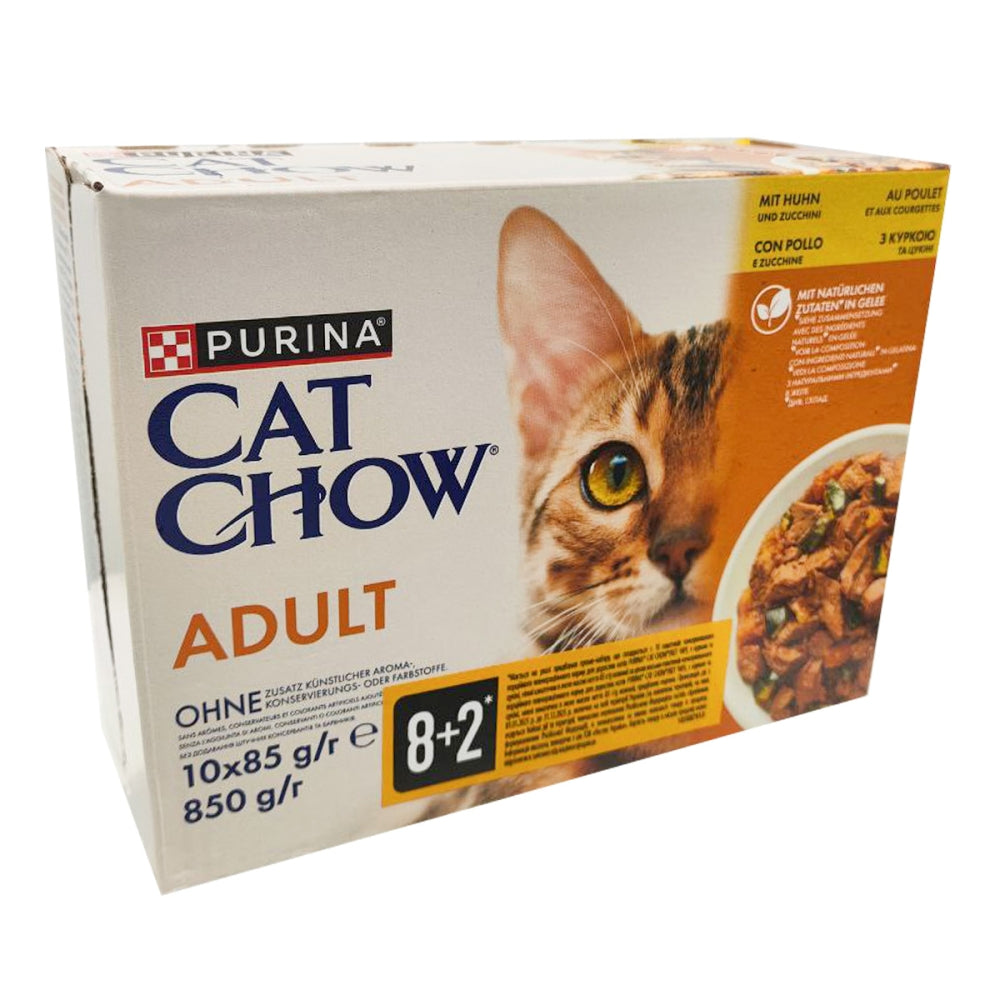 CAT CHOW ADULT, З куркою та кабачками в желе, консерва Мультипакг