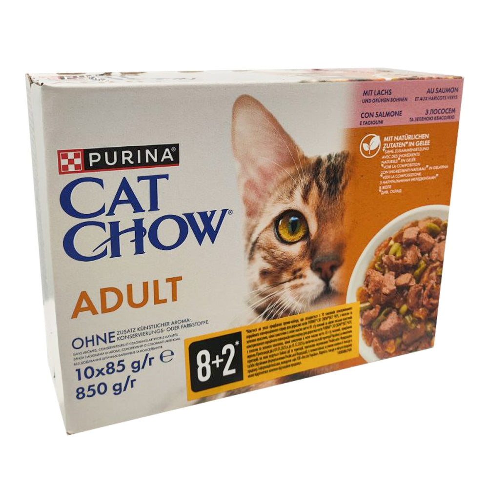 CAT CHOW ADULT, З лососем та зеленою квасолею в желе, консерва 26×85 г